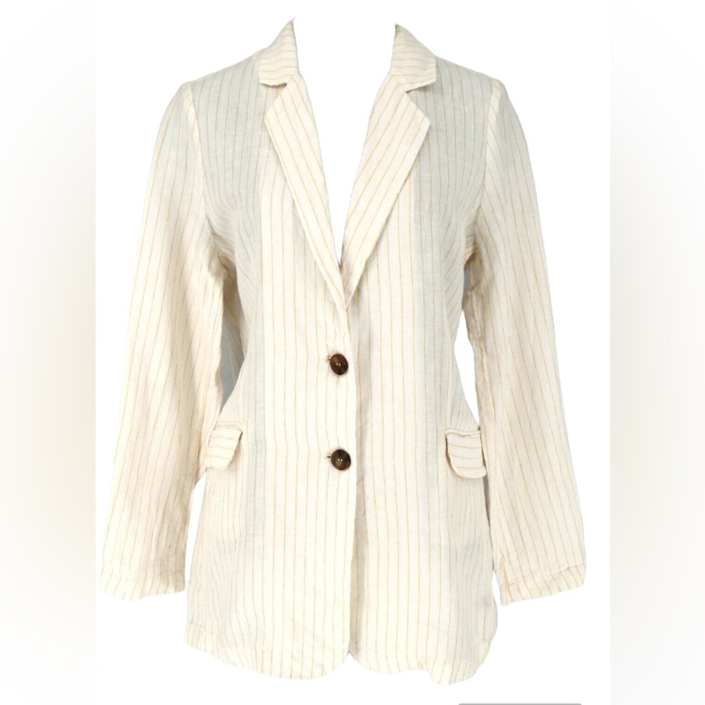 CYNTHIA ROWLEY White/Yellow Pin Stripe Linen Blazer Jacket NWT - Size Small - Picture 1 of 11